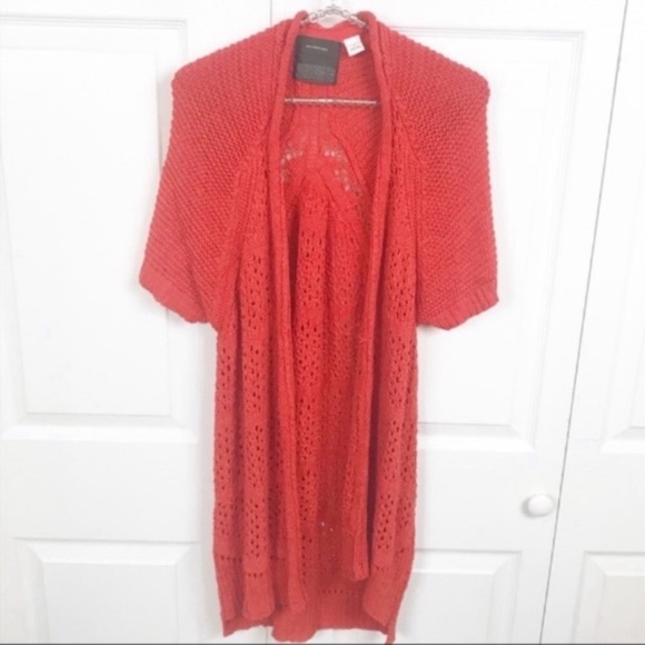 Anthropologie Guinevere Small In Summary Orange Short Sleeve Open Front Cardigan - Picture 2 of 6